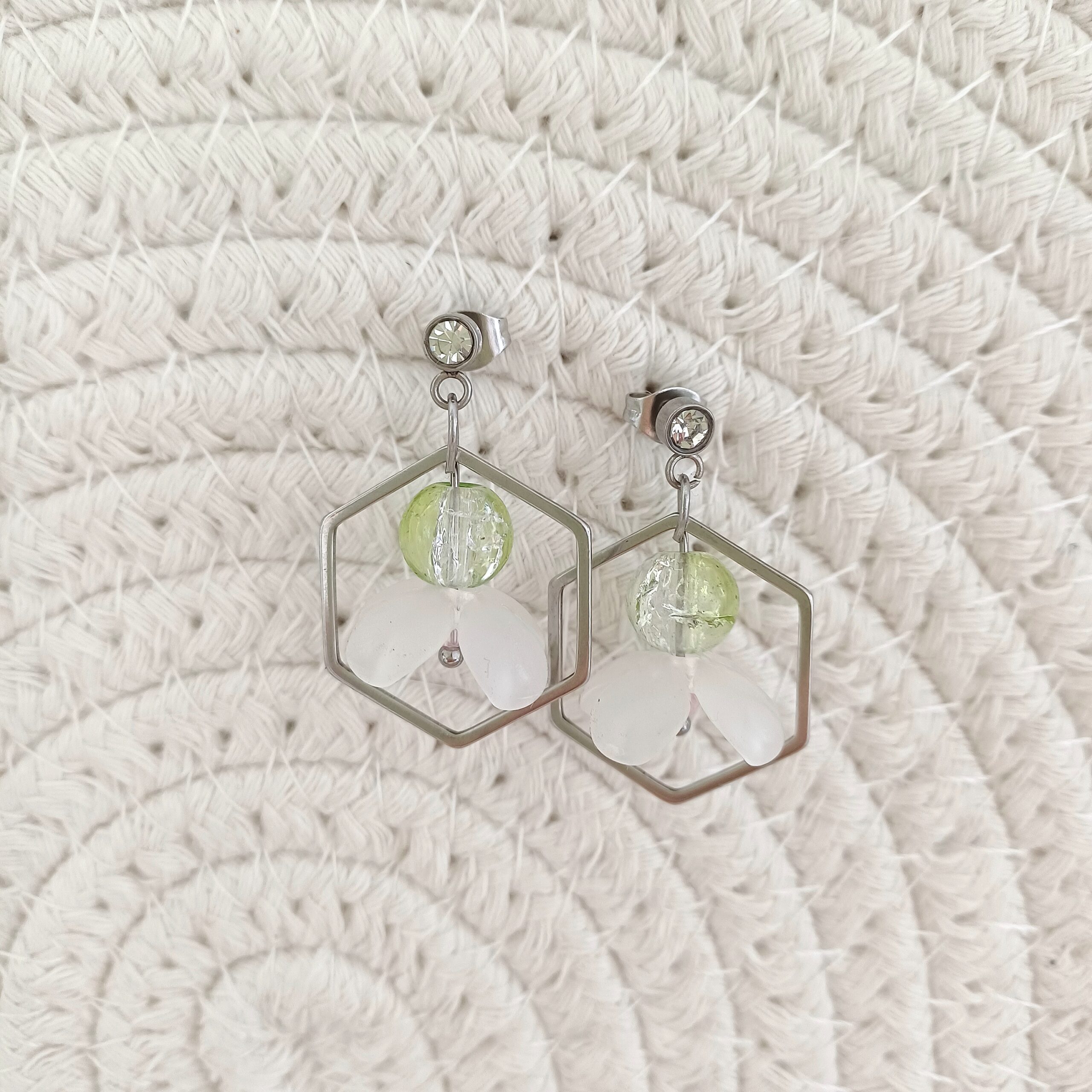 Cercei flori de primavara – hexagon otel inoxidabil - imagine 3