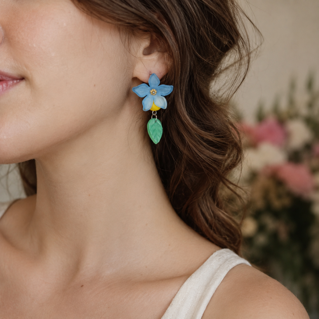 Cercei Floare Nu-ma-uita handmade - Unicat